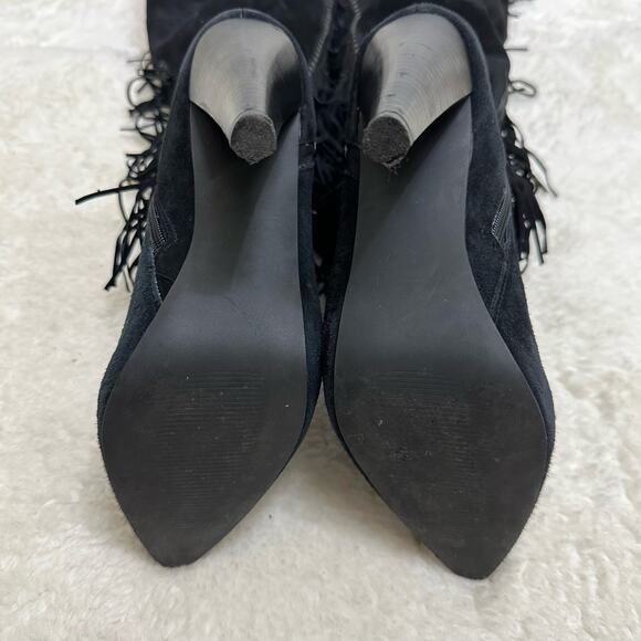 Steve Madden Maraka Over Knee Stiletto Heel Suede Fringe Boots Size 7 Black - Picture 11 of 16